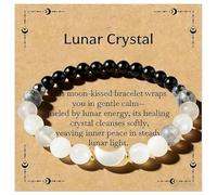 Moon Phase Lunar Crystal Bracelet, Beaded Bracelet with Moonstone, Black Agate & Moon Charm, Healing Crystal Bracelet for Women Men, Natural Stones Friendship & Spiritual Gifts