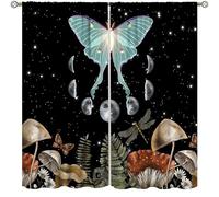 Moon Phase Moth Curtains,Retro Plant Mushroom Print Gothic Moonlight Drapes for Bedroom Living Room Window Treatment 2 Panels Set Total Size 55" W X 63" L Inch