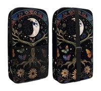 Moon Phase Tree of Life Nature Flower Plant Butterfly Pickleball Paddle Cover with Mesh Pocket for Accessories, Fits 2 Paddles and 4balls