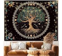 Moon Phase Tree of Life Tapestry Nature Flower Plant Butterfly Tapestries Boho Mandala Spiritual Tapestry Aesthetic Wall Hanging for Home Decor Bedroom Living Room Dorm Decor (70.87" x 90.55", Blue)