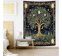 Moon Phase Tree of Life Wall Tapestry Butterfly Floral Starlit Sky Spiritual Decor Boho Mandala Wall Hanging Tapestrys for Bedroom Living Room 30X40 Green