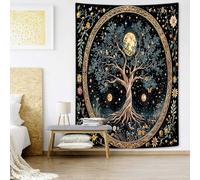 Moon Phase Tree of Life Wall Tapestry Butterfly Floral Starlit Sky Spiritual Decor Boho Mandala Wall Hanging Tapestrys for Bedroom Living Room 30X40 Blue