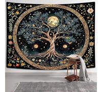 Moon Phase Tree of Life Wall Tapestry Butterfly Floral Starlit Sky Spiritual Decor Boho Mandala Wall Hanging Tapestrys for Bedroom Living Room 60x40 Blue