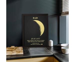 Moon Phase Wall Art,Customized Moon Photo Frame,Custom Canvas Prints with Name,Custom The Day You were Born Moon Phase (Black,A4(21x29.7cm))