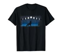 Moon Phase Wolf Howling Forest Celestial Wildlife Art Value Graphic T-Shirt, Men, Black, L