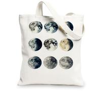 Moon Phases Canvas Tote Bags, Artistic Celestial Pattern Reusable Grocery Bags, Lightweight Washable Shoulder Strap Canvas Bags for Gym Outdoor Travel Beach Picnic 13x15 Inch