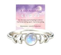 Moon Phases Crystal Healing Ring, Moonstone Moon Phase Ring for Women, Celestial Lunar Healing Crystal Stacking Protection Ring Engagement Party Wedding Gift