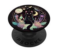 Moon Phases Crystal Witchy Cute Black Cat Kawaii Pastel Goth PopSockets Adhesive PopGrip
