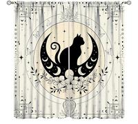 Moon Phases Curtains,Mysterious Black Cat Floral Plants Aesthetic Decor Drape for Bedroom Living Room Kitchen Window Treatment 2 Panels Set Total Size 72" W X 63" L Inch