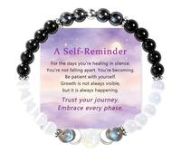 Moon Phases Moonstone Healing Crystal Bracelet, Natural Moonstone Black Onyx Beaded Bracelet for Women, A Self-Reminder Spiritual Bracelet Gift (#2)
