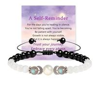 Moon Phases Moonstone Healing Crystal Bracelet, Natural Moonstone Black Onyx Beaded Bracelet for Women, A Self-Reminder Spiritual Bracelet Gift (#1)