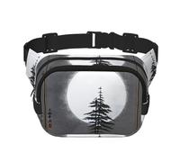 Moon Pine Tree Fitness travel shoulder bag, fashionable and casual waist bag, square double-layer waist bag, Black, One Size, Black, One Size