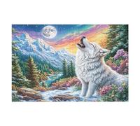 Moon Pine White Wolf 1000 Pieces Set Classic Jigsaw Puzzle Teen Fans 14-18 Yrs Logic Skill Leisure Adventure Valentines Thick Cardboard Creativity & Gift Giving 1000 PCS