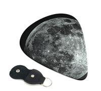 Moon Printed Guitar Picks, 6 Pack with Leather Keychain Pick Holder - 0.46mm, 0.71mm, 0.96mm Assorted Thickness for Acoustic Ukulele, Electric Guitar, Acoustic Guitar, Bass