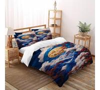 Moon Rabbit Bedding Set 3D Digital Printing Starry Sky Theme Duvet Cover Set for Boys & Girls Chic Breathable Quilt Cover with Pillowcase Super King（260x220cm）