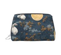 Moon Rabbit Printed Leather Portable Cosmetic Bag, Cosmetic Bag with Inner Bag