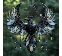 Moon Raven Suncatcher, Colourful Acrylic Window Decoration, Hanging Window Decoration for Windows, Outdoors, Walls, Car (A)