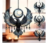 Moon Raven Suncatcher, Colourful Acrylic Window Decorations, Hanging Window Decoration for Windows, Outdoors, Walls, Car (3 Pieces)