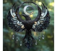 Moon Raven Suncatcher, Colourful Acrylic Window Decorations, Hanging Window Decoration for Windows, Outdoors, Walls, Car (B)