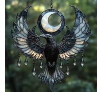 Moon Raven Suncatcher, Colourful Acrylic Window Decorations, Hanging Window Decoration for Windows, Outdoors, Walls, Car (C)