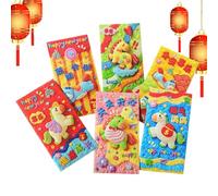 Moon Red Packages - 6 Pieces 3D Fortune Envelopes, Money Holders for Spring Festival, Decorative Paper Bags | Traditional Gift Items For Kids Friends Family Employees Party Artike
