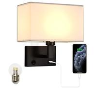 Moon reural Wall Lights,Square Shade, one Push Button Switch, with USB Port, for Living Room,Wall Lights for bedrooms,Bathroom Lighting