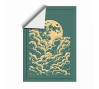 Moon Rising Over Clouds Japandi Unframed Wall Art Print A2 (59.4×42cm), Wall Decor for Living Room, Bedroom, Office & Home, Art Gift