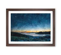 Moon Rising Over Lofoten Painting Modern Art Framed Print | A4 Walnut Framed Wall Art | Ready to Hang | Modern Space Picture | Living Room Bedroom Lounge Office