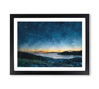 Moon Rising Over Lofoten Painting Modern Art Framed Wall Art Print, Ready to Hang Picture for Living Room Bedroom Home Office Décor, Black A4 (34 x 25 cm)