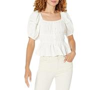 MOON RIVER Women's Tiered Shirred Button Lace Top Blouse, Ivory, M