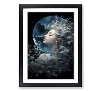 Moon Rococo Framed Wall Art Print, Ready to Hang Picture for Living Room Bedroom Home Office, Black A2 (48 x 66 cm)