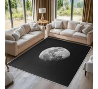 Moon Rugs Living Room 60x110, Black and White Planet Carpet for Bedroom, Non Slip Small Rug - Low Pile Flannel Floor Mat, Machine Washable Area Rugs H-18