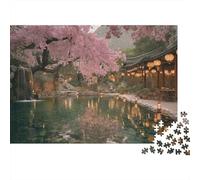 Moon Sakura Lake 1000 Pieces Jigsaw Puzzles Cherry Moon Bridge Sturdy Cardboard for People Who Love Quiet Time Relaxation at Home 38x26cm/1000pcs