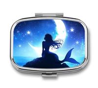 Moon Sea Mermaid Pill Case Box with 2 Compartment Medicine Vitamin Organizer for Purse Pocket 5.5x4cm