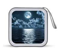 Moon Sea Ocean Landscape Printed CD Case Hard Plastic Protective DVD Storage Binder Bag for Home Office