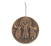 Something Different Stunning Bronze Three Hares Gazing Moon Wall Plaque - 20cm x 20cm (1 Pc.) - Designed by Lisa Parker - Enchanting Terracotta Decor Perfect for Indoor & Outdoor Use