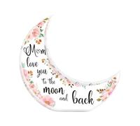 Moon-Shaped Acrylic Keepsake | Moon-Shaped Keepsake with Printed Flower,Desktop Ornament Sign, Rustic Acrylic Table Centerpiece for Mother's Day Decorations
