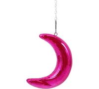 Moon Shaped Disco Ball Pendant - Magenta Reflective Mirror Ball with Hanging Chain for Party Wedding Stage Decor