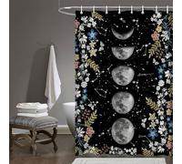 Moon Shower Curtain Witchy Shower Curtains for Bathroom Cottagecore Black Floral Shower Curtain Moon Bathroom Decor Polyester Fabric with Hooks 72x72 in