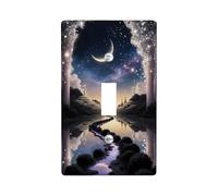 Moon Single Light Switch Cover Plate, Fantasy Nature Stars River None Blue Plastic Standard Size Decorative Wall Plates for Home Living Room Bedroom Bathroom Decor (Single)
