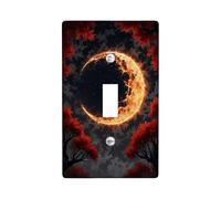 Moon Single Light Switch Cover Plate, Halloween Gothic Trees Sky Halloween Red Plastic Standard Size Toggle Light Switch Cover for New Apartment Home Bedroom Office Decor (Single)