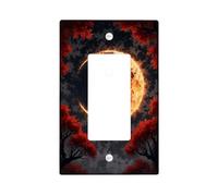 Moon Single Rocker Light Switch Cover, Halloween Gothic Trees Sky Halloween Red Plastic Standard Size Accents Wall Switch Plates for New Apartment Home Bedroom Office Decor