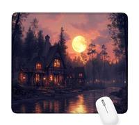 Moon Small Mouse Mat 16.54×13.78×0.12 in,2026 New Year Gaming Mousepad River Mini Desk Pad with Non-Slip Base and Stitched Edge,for Wireless Mouse,Laptop,Office Home,Washable,Roll-up,Gift Men D-766