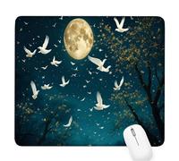 Moon Small Mouse Mat 16.54×13.78×0.12 inches,2026 New Year Gaming Mousepad Bird Mini Desk Pad with Non-Slip Base and Stitched Edge,for Wireless Mouse,Laptop,Office Home,Washable,Roll-up,Gift Men D-424