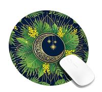 Moon Small Mouse Pad, Tropical Elegant Leaves Stars Summer Green Round Rubber Washable Portable Cloth Mousepad Desk Decor for Office Home Dorm Laptop Round 8x8 Inch