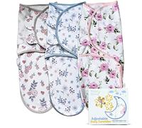 Moon Snow Baby Swaddle 0-3 months with Unique Nappy Access Zip, Pack of 3 100% Organic Breathable Cotton Adjustable Swaddles for newborn. Newborn Swaddle Set As Seen in VOGUE. Floral Pink