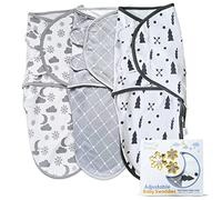 Moon Snow Baby Swaddle 0-3 months with Unique Nappy Access Zip, Pack of 3 100% Organic Breathable Cotton Adjustable Swaddles for newborn. Newborn Swaddle Set As Seen in VOGUE. Neutral Grey