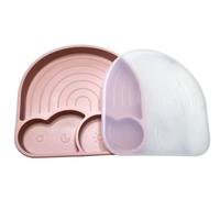 Moon Snow Rainbow Divided Suction Plate Baby. Baby Weaning Suction Plate with Lid, Toddler Plate with Suction. 100% Food Grade Silicone, BPA & PVC Free, Dishwasher/Microwave Safe. Blush