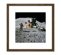 Moon Space Apollo 15 Mission Flag Photo 8X8 Inch Square Wooden Framed Wall Art Print Picture with Mount Artery8 Brown One Size