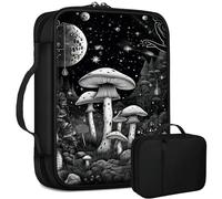 Moon Space Mushroom Bible Bag Large Bible Case Cover for Women Men, Multi-Functional Church Bag Bible Protector with Handle Zippered Pocket Christian Gift Bible Study Supplies